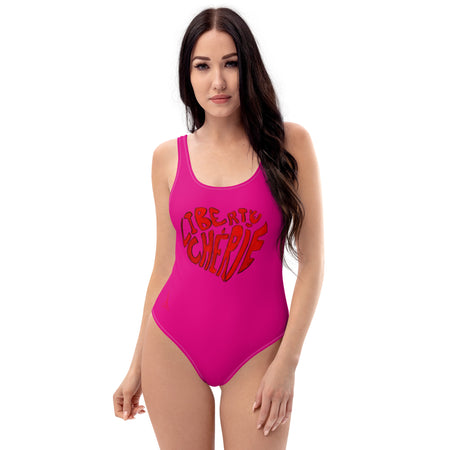 Liberté Chérie™ | <b>Maillot De Bain Féministe Une Pièce Mon Coeur Fushia</b>