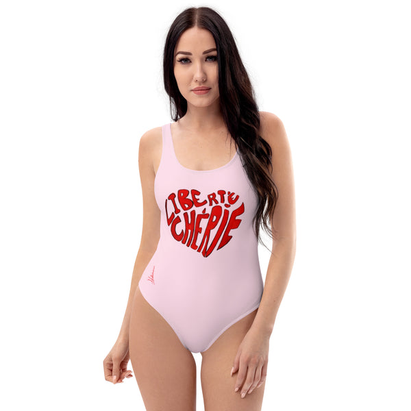 Liberté Chérie™ | <b>Maillot De Bain Féministe Une Pièce Mon Coeur Rose</b>