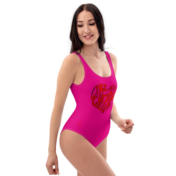 Liberté Chérie™ | <b>Maillot De Bain Féministe Une Pièce Mon Coeur Fushia</b>