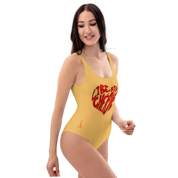 Liberté Chérie™ | <b>Maillot De Bain Féministe Une Pièce Mon Coeur Gold</b>