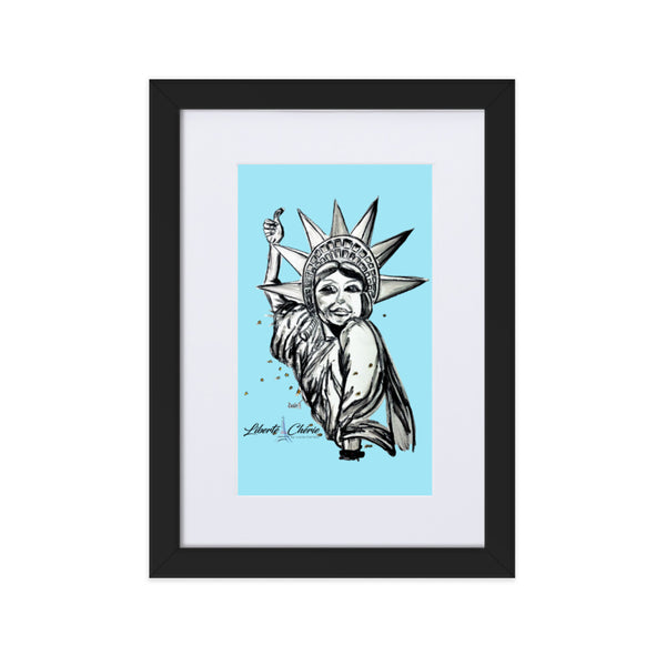 Liberté Chérie™ | <b>Affiche Pop Art Féministe Encadrée Statut : Libéré Bleu</b>