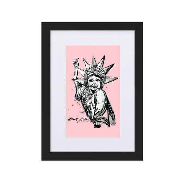 Liberté Chérie™ | <b>Affiche Pop Art Féministe Encadrée Statut : Libéré Rose</b>