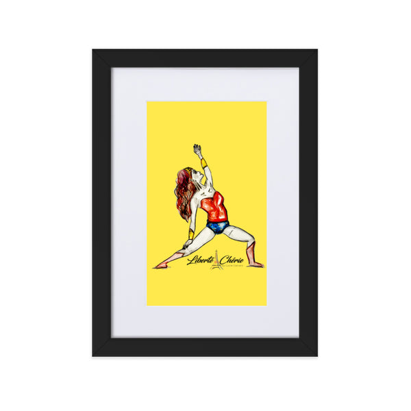 Liberté Chérie™ | <b>Affiche Pop Art Féministe Encadrée Posture De Guerrière Jaune</b>