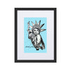 Liberté Chérie™ | <b>Affiche Pop Art Féministe Encadrée Statut : Libéré Bleu</b>