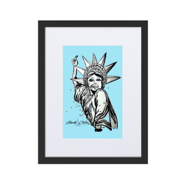 Liberté Chérie™ | <b>Affiche Pop Art Féministe Encadrée Statut : Libéré Bleu</b>
