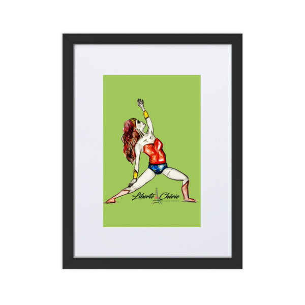 Liberté Chérie™ | <b>Affiche Pop Art Féministe Encadrée Posture De Guerrière Vert</b>