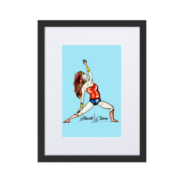 Liberté Chérie™ | <b>Affiche Pop Art Féministe Encadrée Posture De Guerrière Bleu</b>