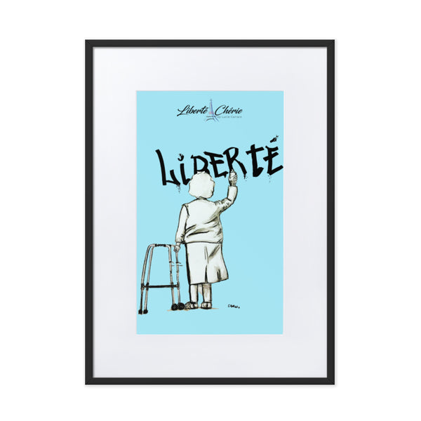 Liberté Chérie™ | <b>Affiche Pop Art Féministe Encadrée Mamie Bleu</b>