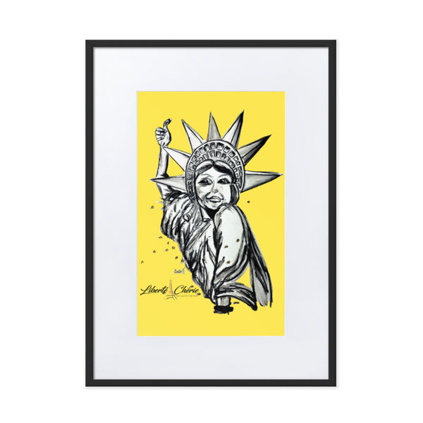 Liberté Chérie™ | <b>Affiche Pop Art Féministe Encadrée : Libéré Jaune</b>