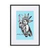 Liberté Chérie™ | <b>Affiche Pop Art Féministe Encadrée Statut : Libéré Bleu</b>