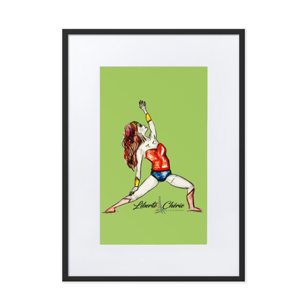 Liberté Chérie™ | <b>Affiche Pop Art Féministe Encadrée Posture De Guerrière Vert</b>