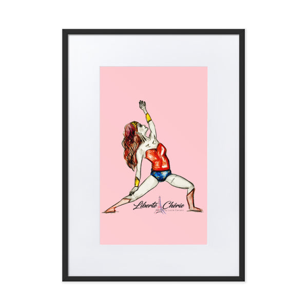 Liberté Chérie™ | <b>Affiche Pop Art Féministe Encadrée Posture De Guerrière Rose</b>