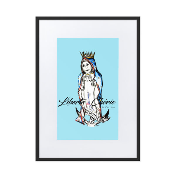 Liberté Chérie™ | <b>Affiche Pop Art Féministe Encadrée Bleu</b>