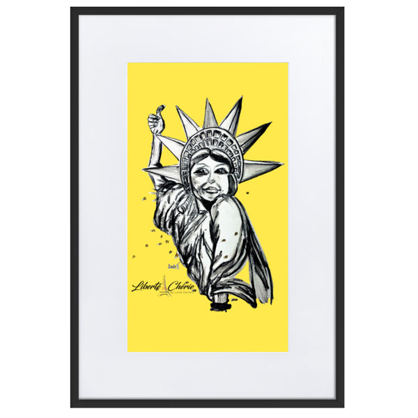 Liberté Chérie™ | <b>Affiche Pop Art Féministe Encadrée : Libéré Jaune</b>