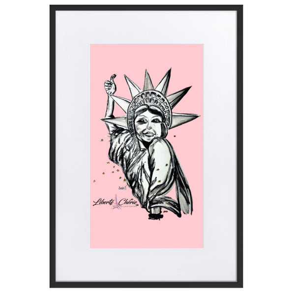 Liberté Chérie™ | <b>Affiche Pop Art Féministe Encadrée Statut : Libéré Rose</b>