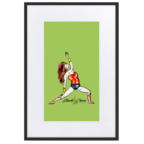 Liberté Chérie™ | <b>Affiche Pop Art Féministe Encadrée Posture De Guerrière Vert</b>