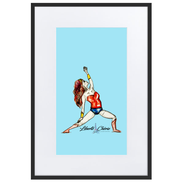 Liberté Chérie™ | <b>Affiche Pop Art Féministe Encadrée Posture De Guerrière Bleu</b>