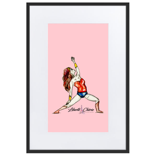 Liberté Chérie™ | <b>Affiche Pop Art Féministe Encadrée Posture De Guerrière Rose</b>