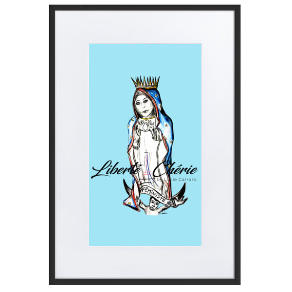 Liberté Chérie™ | <b>Affiche Pop Art Féministe Encadrée Bleu</b>