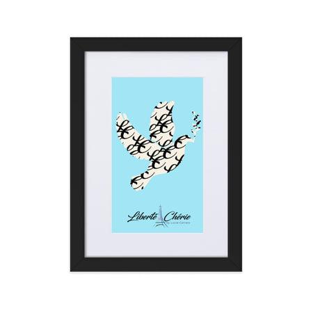 Liberté Chérie™ | <b>Affiche Féministe Encadrée Colombe Monogramme Bleu</b>